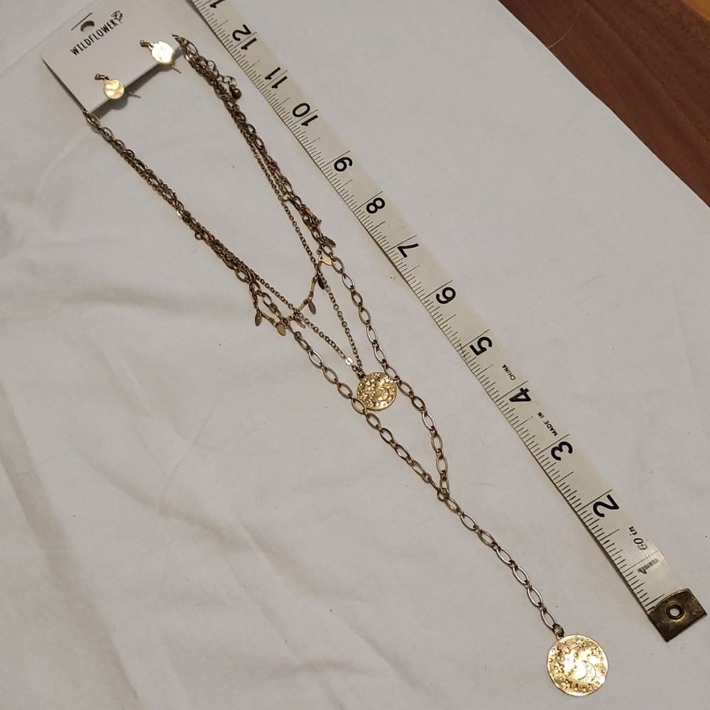 Wildflower multi layer gold necklace with earrings set